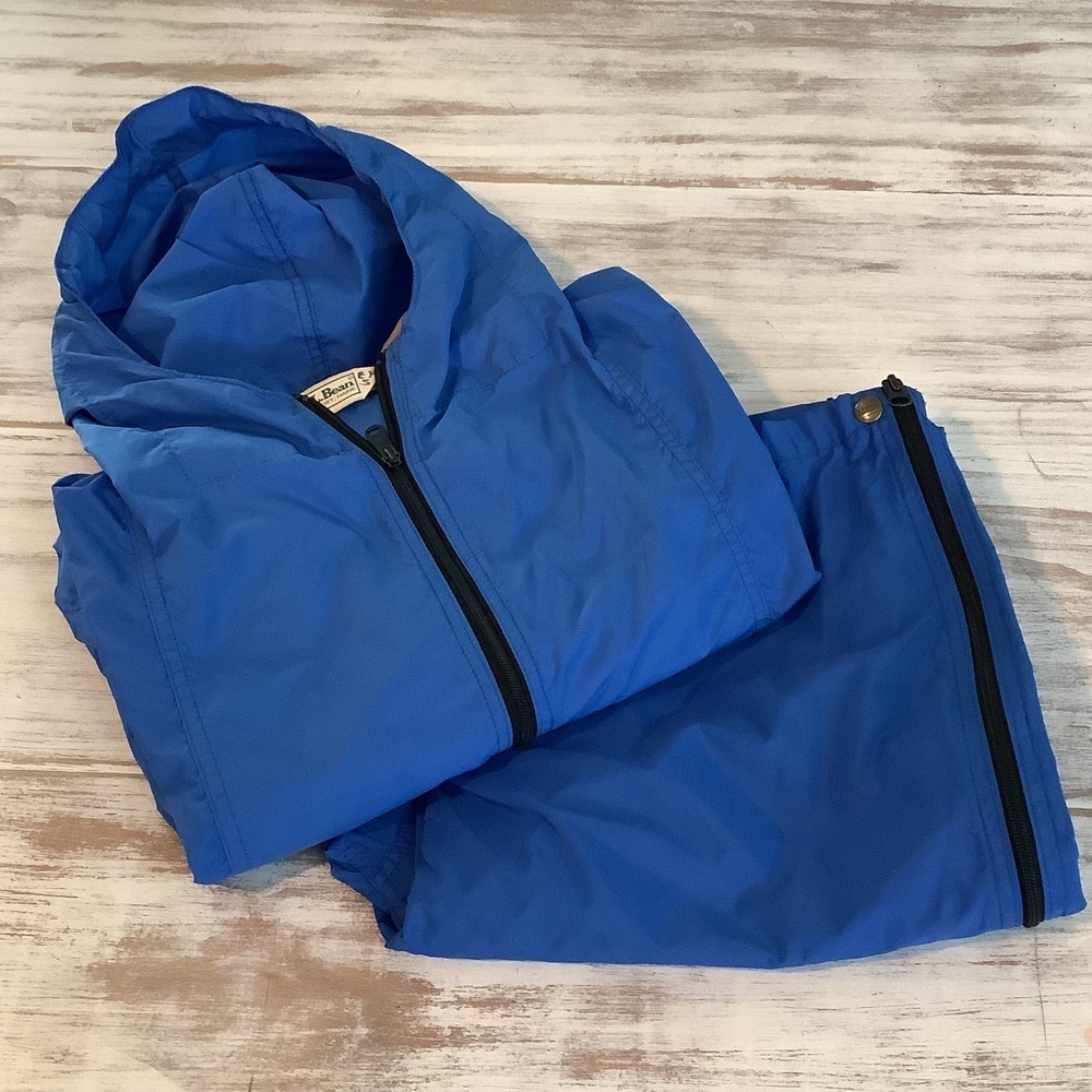 LL Bean Blue Nylon Track Suit Jacket & Pants‎ Mens Large VTG 2 Piece Windbreaker